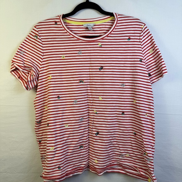 Joules Red and White Striped Short Sleeve Tee Womens Size 14 - Picture 1 of 5